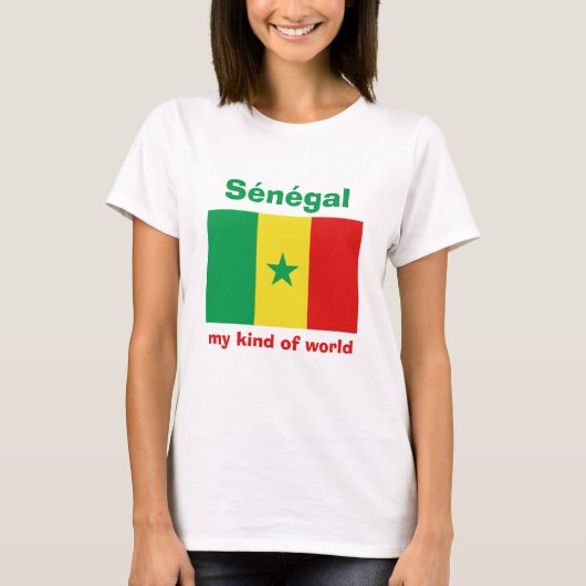 Senegal Vlag + Kaart + Tekst T-shirt (Voorkant)