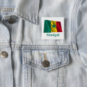Senegal Waving Flag met naam in het Frans Vierkante Button 5,1 Cm (In situ)
