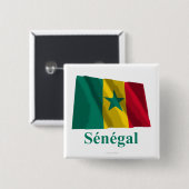 Senegal Waving Flag met naam in het Frans Vierkante Button 5,1 Cm (Voorkant /achterkant)