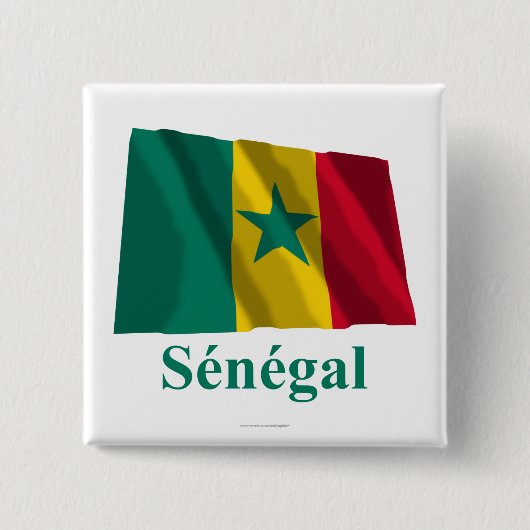 Senegal Waving Flag met naam in het Frans Vierkante Button 5,1 Cm (Voorkant)