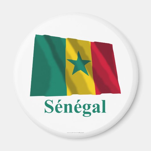 Senegal Waving Vlag met Naam in het Frans Magneet (Voorkant)