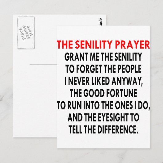 Senility Prayer Briefkaart (Voorkant / Achterkant)