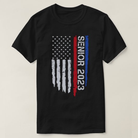 Senior 2023 Amerikaanse vlag Afstuderen Gift T-shirt (Design voorkant)