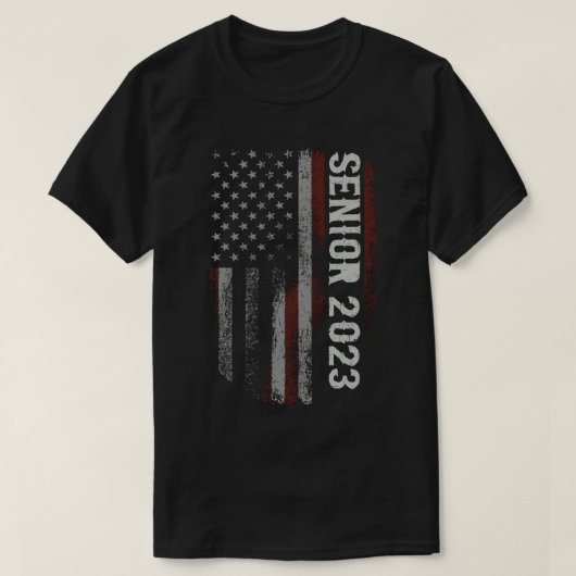 Senior 2023 Amerikaanse vlag Afstuderen Gift T-shirt (Design voorkant)