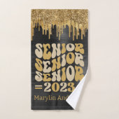 SENIOR 2023 BLACK & GOLD GLITTER DRIP CUSTOM BAD HANDDOEK (Handdoek)