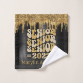 SENIOR 2023 BLACK & GOLD GLITTER DRIP CUSTOM BAD HANDDOEK (Wasdoekje)