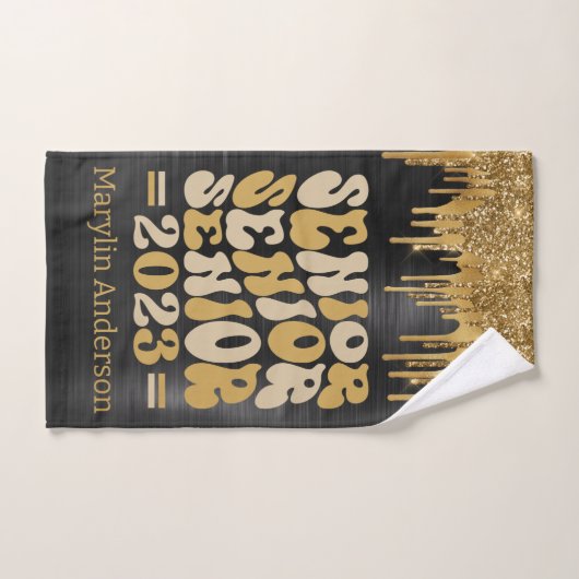 SENIOR 2023 BLACK & GOLD GLITTER DRIP CUSTOM BAD HANDDOEK (Handdoek)