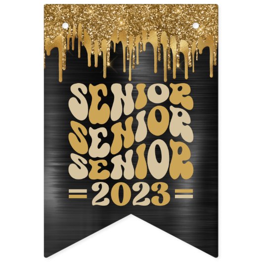 SENIOR 2023 BLACK & GOLD GLITTER DRIP CUSTOM VLAGGETJES (Tweede vlag)