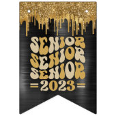 SENIOR 2023 BLACK & GOLD GLITTER DRIP CUSTOM VLAGGETJES (Derde vlag)
