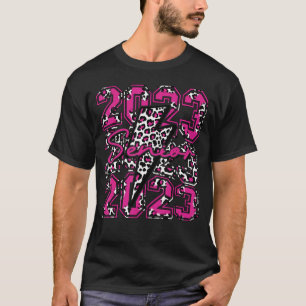 Senior 2023 Senior Lightning Bolt Leopard Pink T-shirt