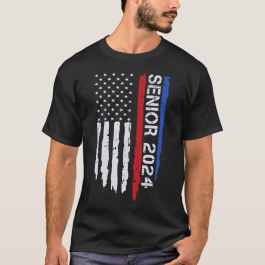 Senior 2024 Amerikaanse vlag Afstuderen T-shirt (Voorkant)