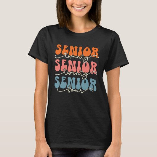 Senior 2024 Class Of 24 Retro Groovy Graduation Co T-shirt (Voorkant)