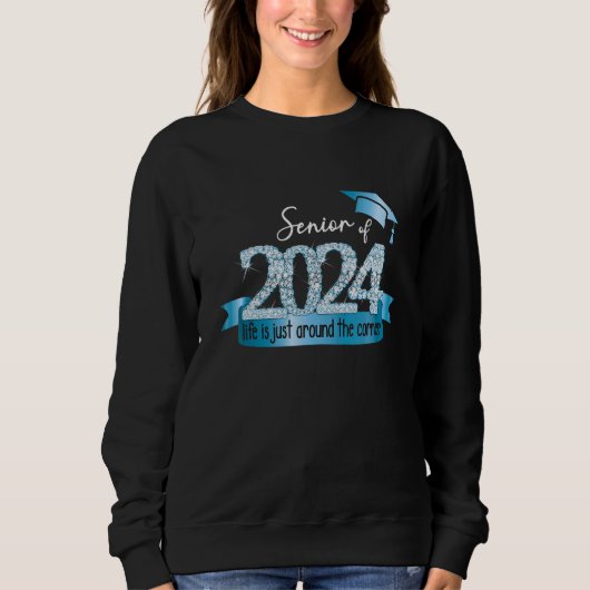 Senior 2024 I Motivational Quote Blue Black Party  Trui (Voorkant)