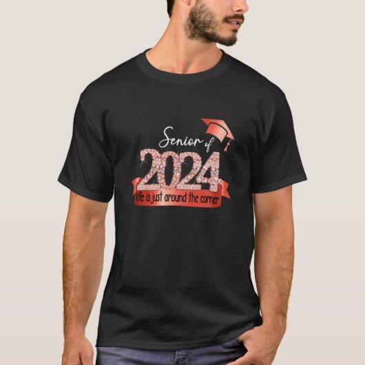 Senior 2024 I Motiverende Spreuk Rood Zwart Feestj T-shirt (Voorkant)