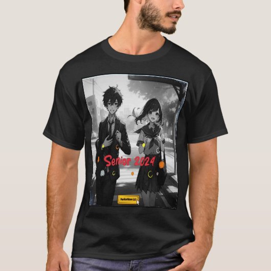 Senior 2024 namaak anime esthetiek t-shirt (Voorkant)