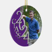 Senior 2024 Paarse en zilveren Afstuderen Foto Keramisch Ornament (Rechts)