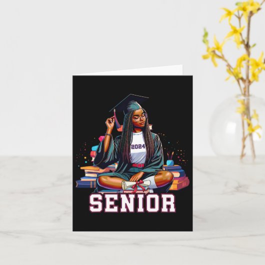 Senior 2024 Zwart Afro Afrikaans Vrouw Afstuderen  Kaart (Gele Bloem)