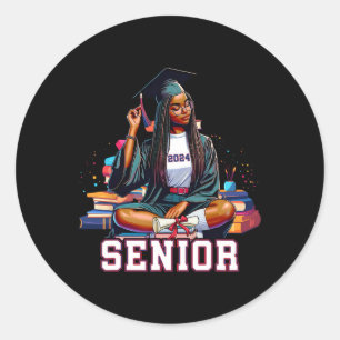 Senior 2024 Zwart Afro Afrikaans Vrouw Afstuderen  Ronde Sticker