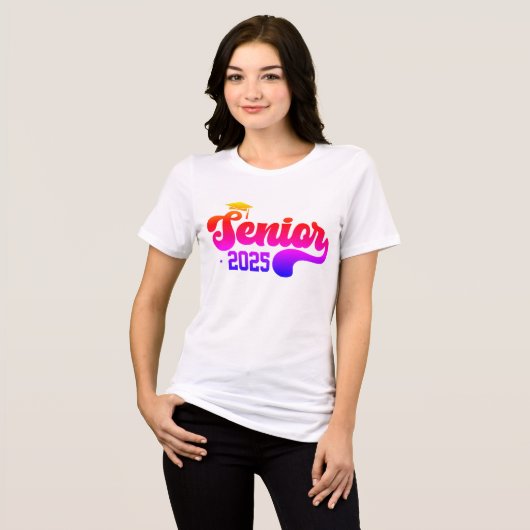 Senior 2025 Afstuderen Retro Rainbow Tri-Blend Shirt (Voorkant volledig)