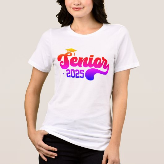 Senior 2025 Afstuderen Retro Rainbow Tri-Blend Shirt (Voorkant)