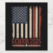 Senior 2025 Amerikaanse vlag USA Afstuderen Klasse Wijn Etiket (Enkel label)