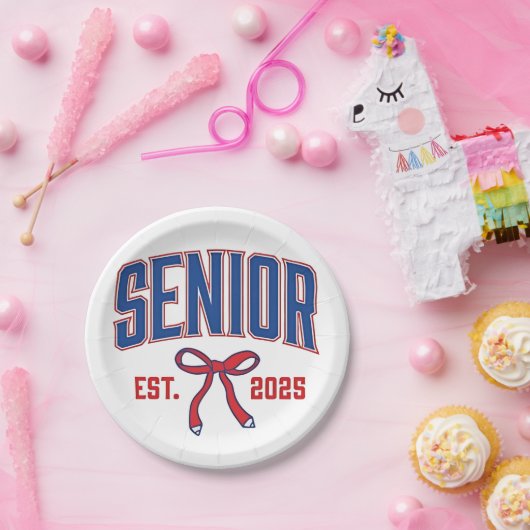 Senior 2025 Coquette Klasse van 2025 Roze Bogen Papieren Bordje (Feest)