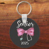 Senior 2025 Coquette Klasse van 2025 Roze Bogen Sleutelhanger (Voorkant)
