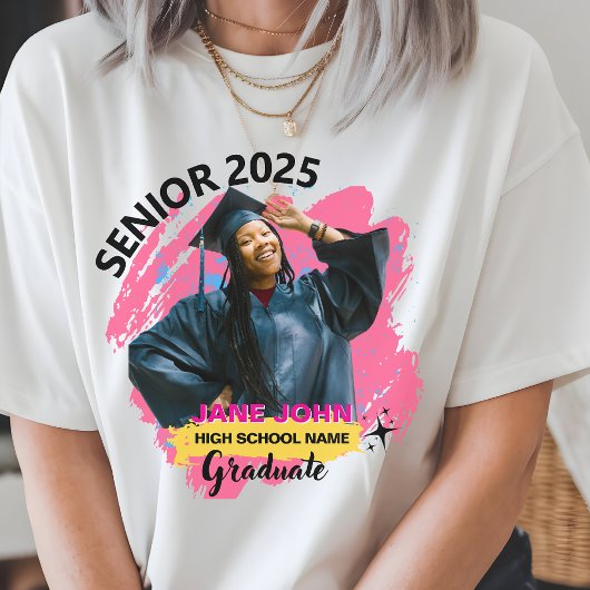 Senior 2025 Foto en naam Gepersonaliseerd Afstuder Tri-Blend Shirt
