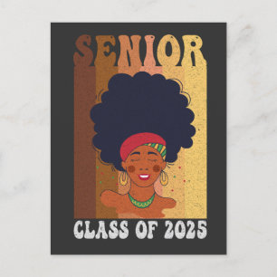 Senior 2025 Klas Zwarte Slimme Afro Melanine Afrik Aankondigingskaart