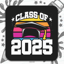 Senior 2025 Klasse van 2025 Afstuderen Retro Sunse Vierkante Sticker