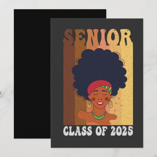Senior 2025 Klasse Zwart Smart Afro Melanine Afrik Save The Date (Voorkant / Achterkant)