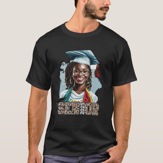 Senior 2025 Zwart Meisje Afstuderen Klasse van 202 T-shirt (Voorkant)