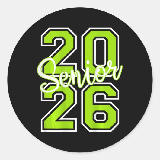 Senior 2026 Afstuderen Varsity Lime Groen Wit Op Ronde Sticker (Voorkant)