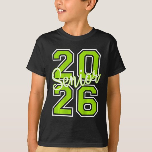 Senior 2026 Afstuderen Varsity Lime Groen Wit Op T-shirt (Voorkant)