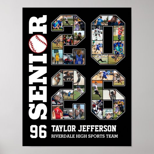 Senior 2026 Baseball Team Sports Photo Collage Poster (Voorkant)