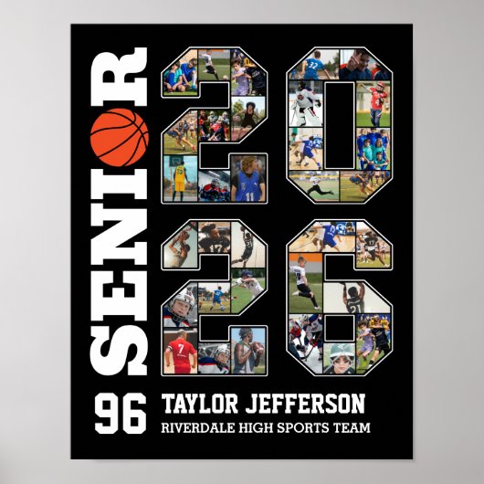Senior 2026 Basketball Team Sports Photo Collage Poster (Voorkant)