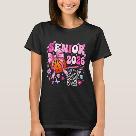Senior 2026 class of 2026 basketball coquette bow t-shirt (Voorkant)