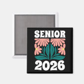 Senior 2026 Custom Retro Groovy Flowers Afstuderen Magneet (Voorkant / Achterkant)