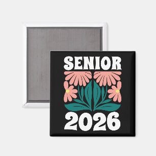 Senior 2026 Custom Retro Groovy Flowers Afstuderen Magneet