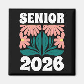 Senior 2026 Custom Retro Groovy Flowers Afstuderen Magneet (Voorkant)