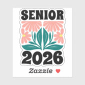 Senior 2026 Custom Retro Groovy Flowers Afstuderen Sticker (Vel)