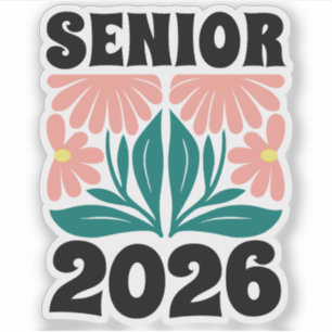 Senior 2026 Custom Retro Groovy Flowers Afstuderen Sticker