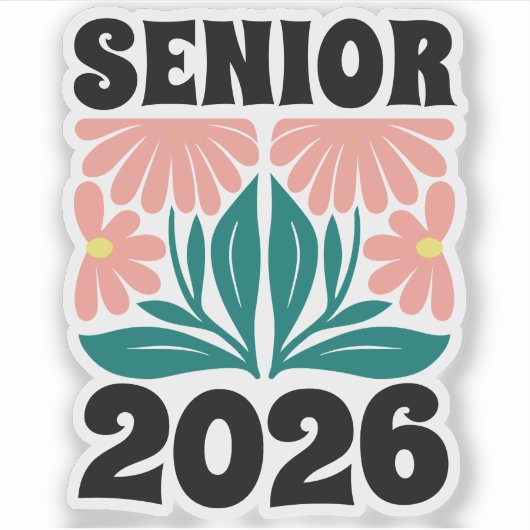 Senior 2026 Custom Retro Groovy Flowers Afstuderen Sticker (Voorkant)