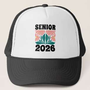 Senior 2026 Custom Retro Groovy Flowers Afstuderen Trucker Pet