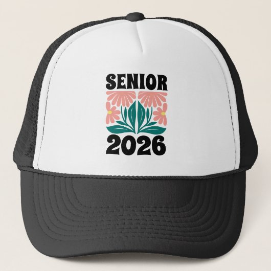 Senior 2026 Custom Retro Groovy Flowers Afstuderen Trucker Pet (Voorkant)