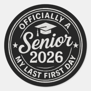 Senior 2026 Eerste Dag Stempel Ronde Sticker