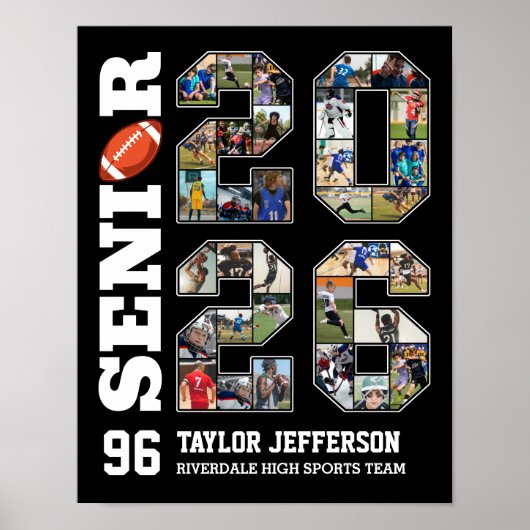 Senior 2026 Football Team Sports Photo Collage Poster (Voorkant)