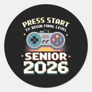 Senior 2026 Gamer Modus Aan Druk op Start Eindnive Ronde Sticker