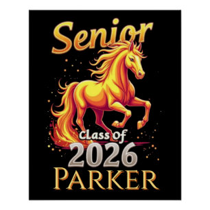 Senior 2026 Klas Vuur Paard Persoonlijke Glans Perfect Poster