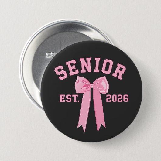 Senior 2026 Pink Bow Ronde Button 7,6 Cm (Voorkant /achterkant)